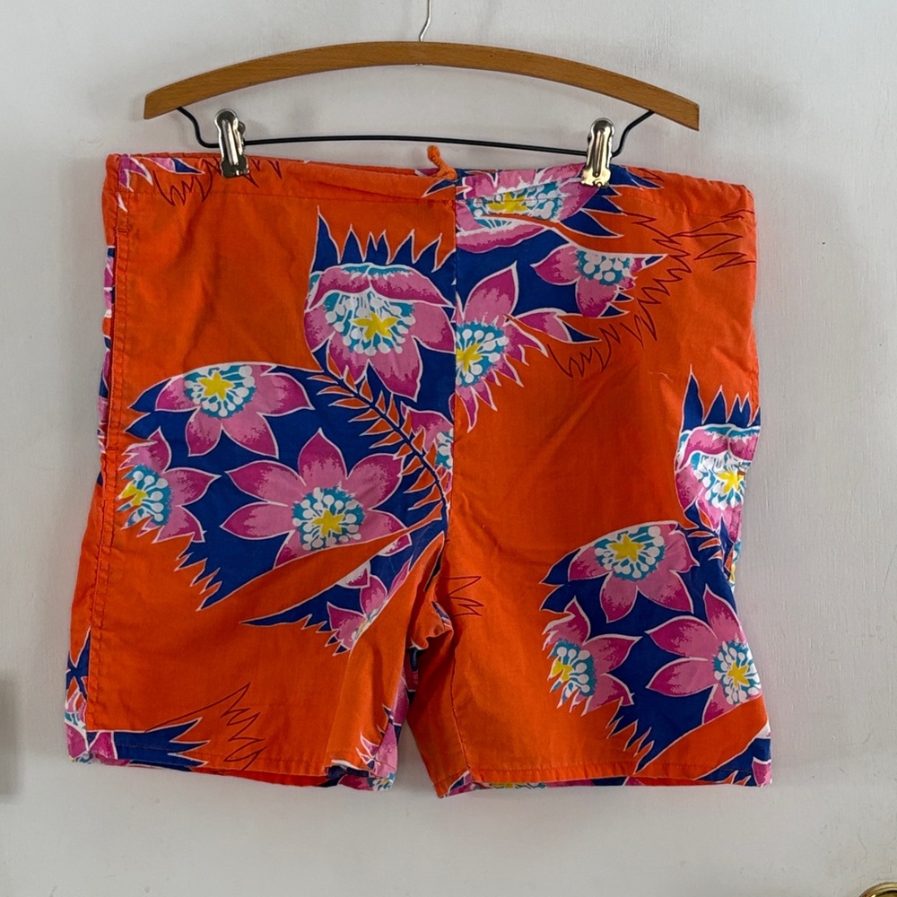 Vintage C'est Jolie orange tropical print drawstring board shorts Size Large